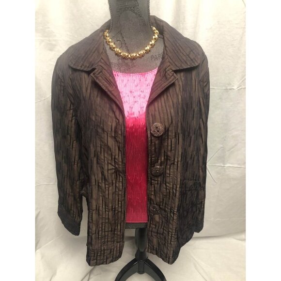 Focus Jacket Womens Size Large Brown Textured Button Up Shirt Office Travel - Picture 8 of 11